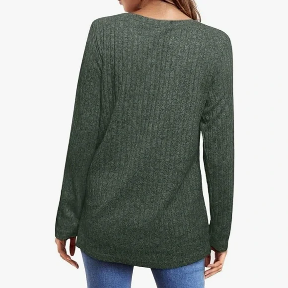 Green Ribbed Long Sleeve Tunic Top Crew Neck Casual Sweater. - Picture 6 of 6